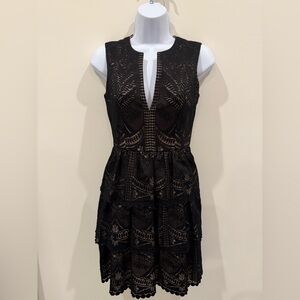 BCBGMaxAzria Black and Gold Lace Mini Dress